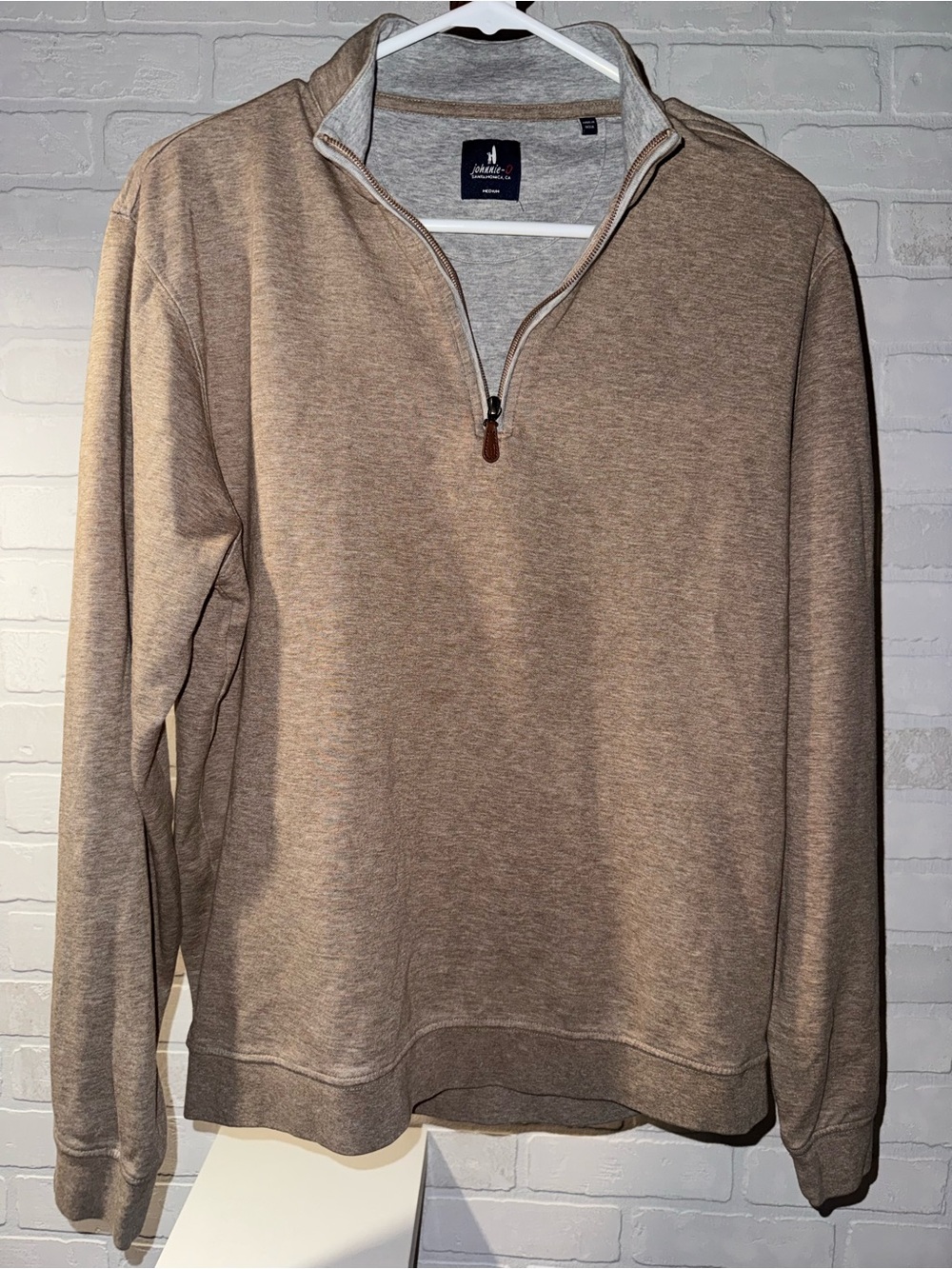 johnnie-O Men's Medium Quarter-Zip Sweater in Light Brown Heather